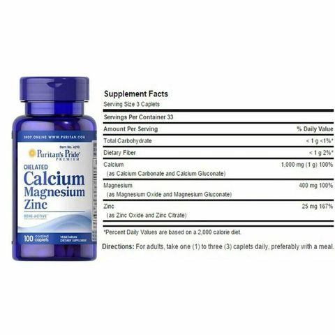 Viên uống Canxi Magie Kẽm Puritan's Pride - Tăng sức đề kháng, hỗ trợ chiều cao và sức khỏe xương, 1000mg Canxi, 400mg Magie, 25mg Kẽm