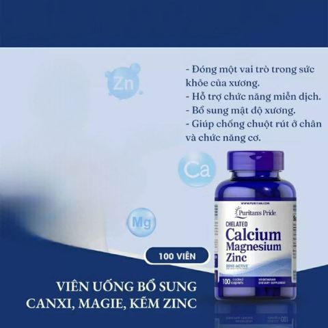 Viên uống Canxi Magie Kẽm Puritan's Pride - Tăng sức đề kháng, hỗ trợ chiều cao và sức khỏe xương, 1000mg Canxi, 400mg Magie, 25mg Kẽm