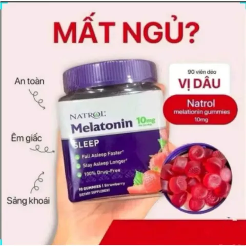Viên Kẹo Hỗ Trợ Giấc Ngủ Melatonin - Giúp Ngủ Ngon, Dễ Ngủ Tự Nhiên, Vị Dâu, 5mg và 10mg, Viên Ngậm hoặc Kẹo Nhai