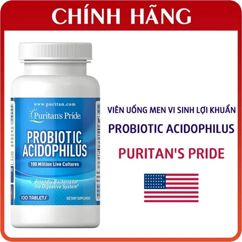 Viên Probiotic Acidophilus Puritan's Pride 100 Viên - Hỗ Trợ Tiêu Hóa Tốt, Cân Bằng Lợi Khuẩn Đường Ruột, Giảm Đầy Bụng, Khó Tiêu