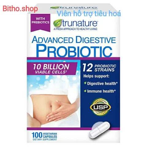 Viên uống men vi sinh Trunature Advanced Digestive Probiotic 100 viên - Hỗ trợ tiêu hóa, cân bằng vi khuẩn đường ruột, tăng cường miễn dịch