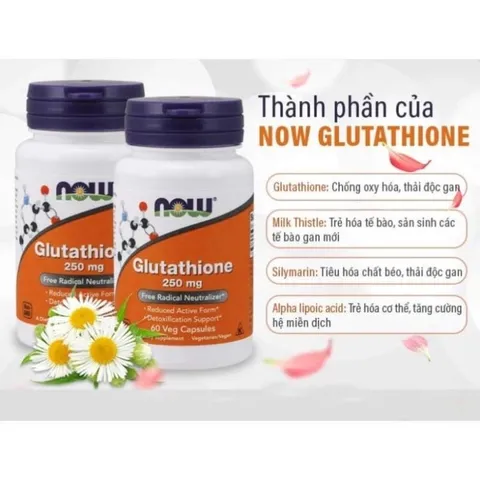 Viên Uống Trắng Da NOW Glutathione 500mg - Hỗ Trợ Miễn Dịch & Thanh Lọc Gan - An Toàn, Hiệu Quả Cho Sức Khỏe Toàn Diện