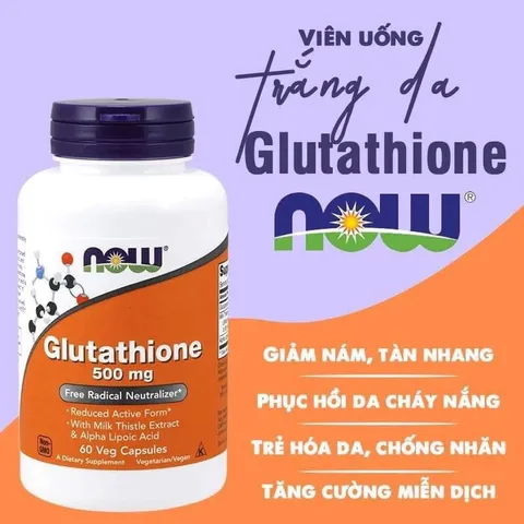 Viên Uống Trắng Da NOW Glutathione 500mg - Hỗ Trợ Miễn Dịch & Thanh Lọc Gan - An Toàn, Hiệu Quả Cho Sức Khỏe Toàn Diện