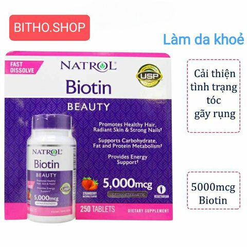 [ Date 12/26] VIÊN MỌC TÓC, DƯỠNG DA, MÓNG NATROL BIOTIN BEAUTY 5000mg f250 viên