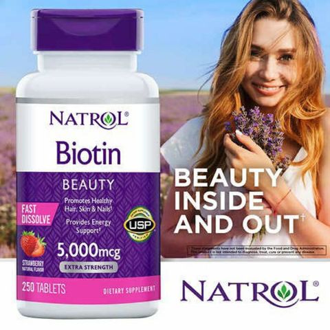 [ Date 12/26] VIÊN MỌC TÓC, DƯỠNG DA, MÓNG NATROL BIOTIN BEAUTY 5000mg f250 viên
