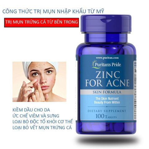 Viên Uống Kẽm Giảm Mụn Puritan's Pride 100 Viên - Hỗ Trợ Làm Đẹp Da, Se Khít Lỗ Chân Lông, Chống Lão Hóa, Cải Thiện Viêm Sưng