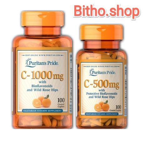 Viên Vitamin C Puritan's Pride 1000mg & C-500mg - Bổ sung miễn dịch, Làm đẹp da, Hỗ trợ sức khỏe 100 viên