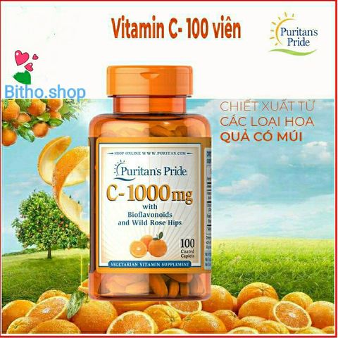 Viên Vitamin C Puritan's Pride 1000mg & C-500mg - Bổ sung miễn dịch, Làm đẹp da, Hỗ trợ sức khỏe 100 viên