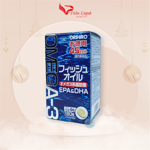 Viên uống Omega 3 Orihiro 180 viên - Hỗ trợ sức khỏe tim mạch và trí não, sản phẩm chiết xuất tự nhiên từ dầu cá chất lượng Nhật Bản