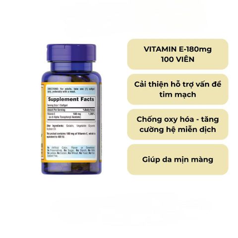 Viên uống Vitamin E 400IU tự nhiên - Hỗ trợ làm đẹp da, tóc và tim mạch - Giảm nếp nhăn, thâm sạm da
