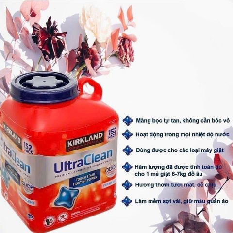 VIÊN GIẶT XẢ KHÁNG KHUẨN SẠCH QUẦN ÁO KIRKLAND ULTRA  CLEAN 152 VIÊN