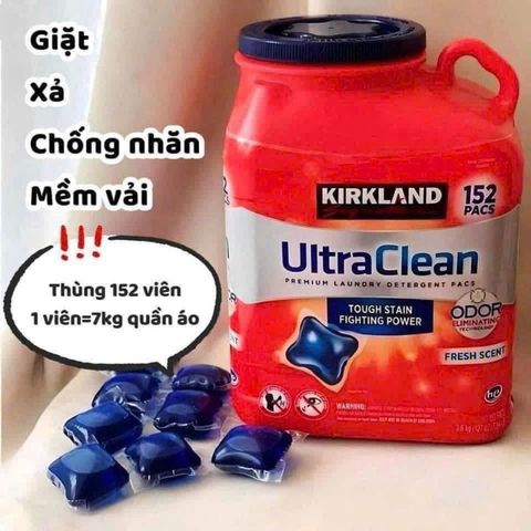 VIÊN GIẶT XẢ KHÁNG KHUẨN SẠCH QUẦN ÁO KIRKLAND ULTRA  CLEAN 152 VIÊN