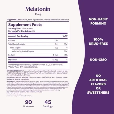 Thực Phẩm Melatonin 10mg - Hỗ Trợ Giấc Ngủ Sâu, Giảm Mất Ngủ Từ Thảo Dược Tự Nhiên, Không Gây Nghiện