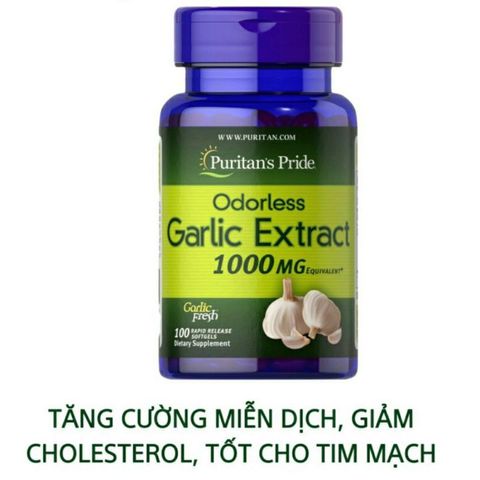Viên uống tinh dầu tỏi Odorless Garlic Extract 1000mg 100 viên Puritan's Pride - Hỗ trợ sức khỏe tim mạch và tiêu hóa, giảm cholesterol