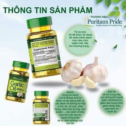 Viên uống tinh dầu tỏi Odorless Garlic Extract 1000mg 100 viên Puritan's Pride - Hỗ trợ sức khỏe tim mạch và tiêu hóa, giảm cholesterol