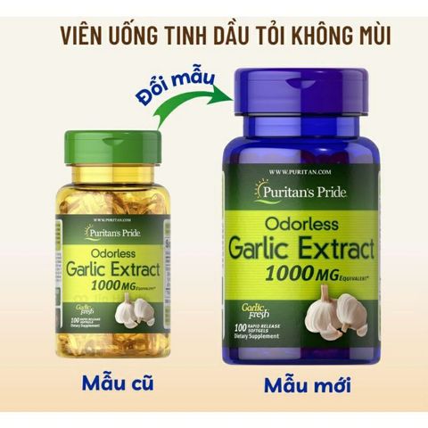 Viên uống tinh dầu tỏi Odorless Garlic Extract 1000mg 100 viên Puritan's Pride - Hỗ trợ sức khỏe tim mạch và tiêu hóa, giảm cholesterol