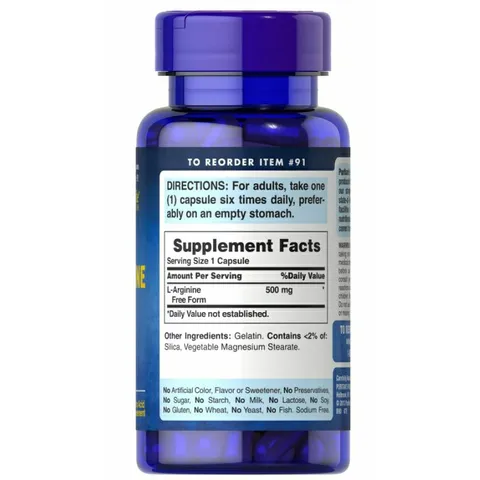 Viên Uống Thải Độc Gan Puritan's Pride L-Arginine 500-1000mg - Giải Độc, Tăng Cường Chức Năng Gan, 100 Viên