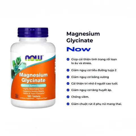 [ Date 8/2026] Viên Magiê Magnesium Glycine Now giảm stress, hỗ trợ giấc ngủ, cải thiện hệ xương, cơ