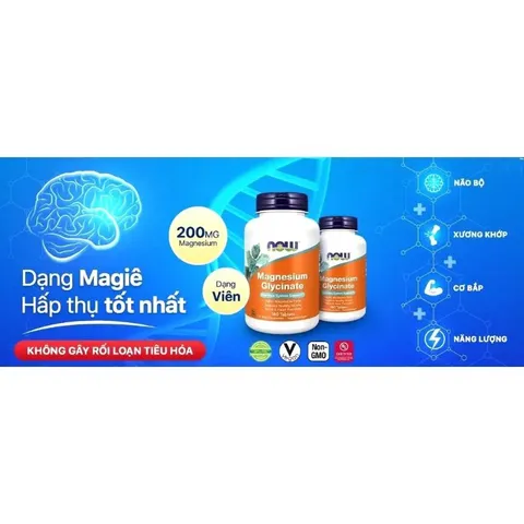 [ Date 8/2026] Viên Magiê Magnesium Glycine Now giảm stress, hỗ trợ giấc ngủ, cải thiện hệ xương, cơ