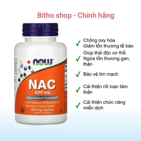Viên N-Acetyl-Cysteine 600mg-1000mg - Giải Độc Gan, Tăng Cường Sức Khỏe, Hỗ Trợ Làm Trắng Da - Chính Hãng Mỹ
