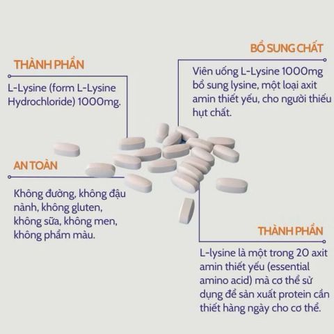 Viên uống L-Lysine 1000mg - Hỗ trợ giảm mụn nội tiết, tăng cường collagen và làm đẹp da - 100 viên