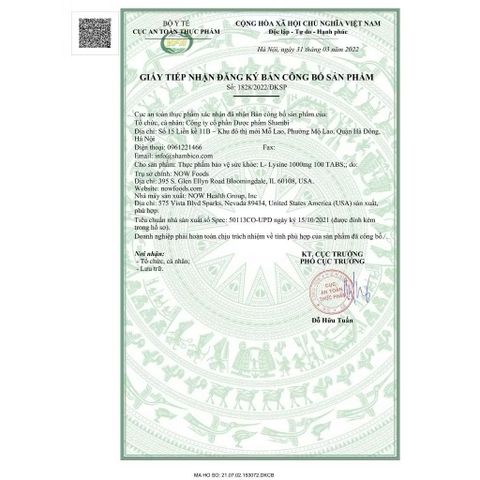 Viên uống L-Lysine 1000mg - Hỗ trợ giảm mụn nội tiết, tăng cường collagen và làm đẹp da - 100 viên