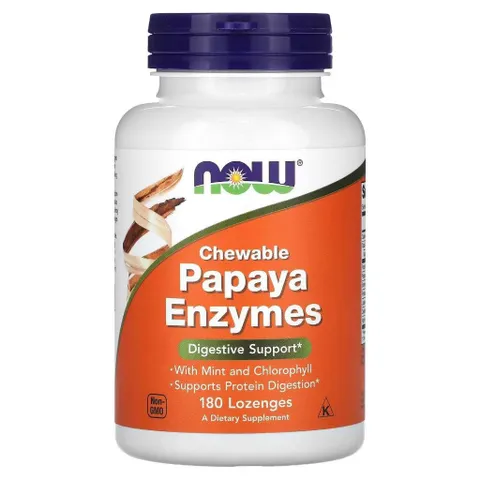 Viên Ngậm Hỗ Trợ Tiêu Hóa Now Papaya Enzymes - Hương Bạc Hà Sảng Khoái, Giải Quyết Đầy Hơi, Khó Tiêu, Vegan