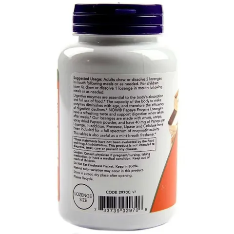 Viên Ngậm Hỗ Trợ Tiêu Hóa Now Papaya Enzymes - Hương Bạc Hà Sảng Khoái, Giải Quyết Đầy Hơi, Khó Tiêu, Vegan