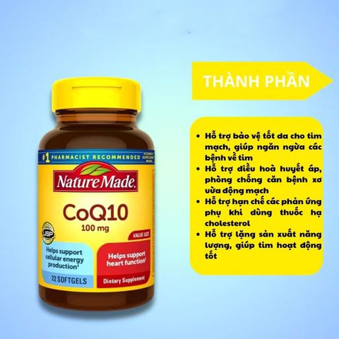 Viên uống bổ tim mạch CoQ10 Nature Made 200mg - Hỗ trợ tim khỏe mạnh, tăng cường trí nhớ, phòng ngừa bệnh tim và ung thư.