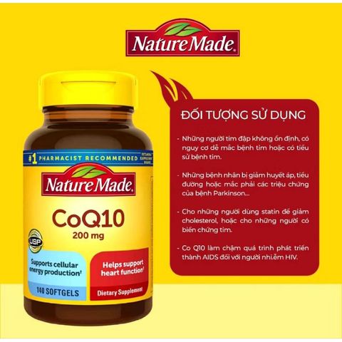 Viên uống bổ tim mạch CoQ10 Nature Made 200mg - Hỗ trợ tim khỏe mạnh, tăng cường trí nhớ, phòng ngừa bệnh tim và ung thư.