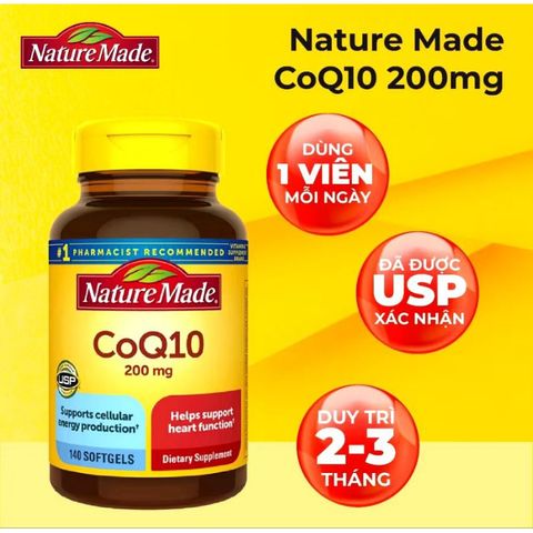 Viên uống bổ tim mạch CoQ10 Nature Made 200mg - Hỗ trợ tim khỏe mạnh, tăng cường trí nhớ, phòng ngừa bệnh tim và ung thư.