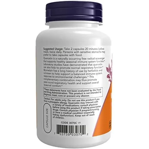 Viên Tăng Đề Kháng Quercetin với Bromelain 800mg - Hỗ Trợ Chức Năng Miễn Dịch - Hộp 60 Viên từ Now Foods Mỹ