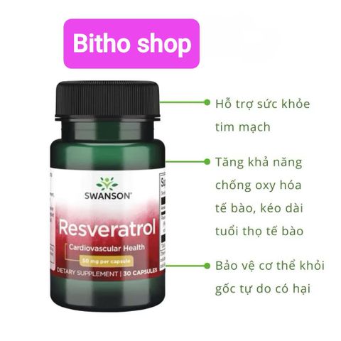 Viên Uống Bổ Sung Resveratrol 100mg - Hỗ Trợ Tim Mạch, Chống Lão Hóa, Bảo Vệ Tế Bào - 30 Viên Sạch Tự Nhiên