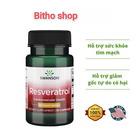 Viên Uống Bổ Sung Resveratrol 100mg - Hỗ Trợ Tim Mạch, Chống Lão Hóa, Bảo Vệ Tế Bào - 30 Viên Sạch Tự Nhiên