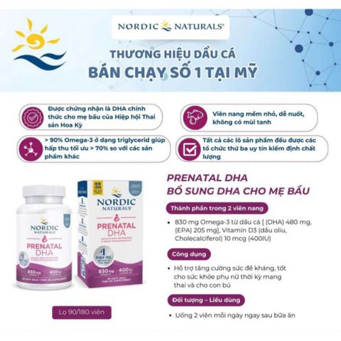 Viên uống DHA cho bà bầu Nordic Naturals Prenatal - Hỗ trợ phát triển trí não và thị giác cho bé trong thai kỳ và cho con bú