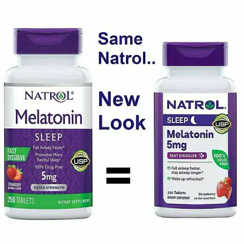 Viên ngậm ngủ ngon Natrol 5mg - Hỗ trợ cải thiện giấc ngủ sâu và chất lượng giấc ngủ - 250 viên Mỹ