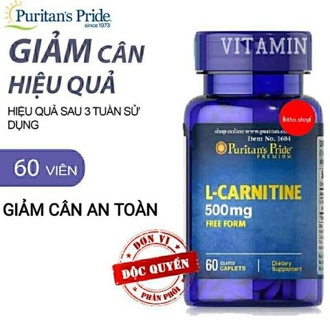 Viên Uống Giảm Cân An Toàn L-Carnitine 500mg Puritan's Pride - Hỗ Trợ Chuyển Hóa Năng Lượng - Giảm Mỡ Thừa Hiệu Quả, 60 Viên