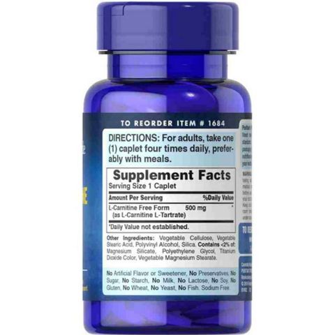 Viên Uống Giảm Cân An Toàn L-Carnitine 500mg Puritan's Pride - Hỗ Trợ Chuyển Hóa Năng Lượng - Giảm Mỡ Thừa Hiệu Quả, 60 Viên