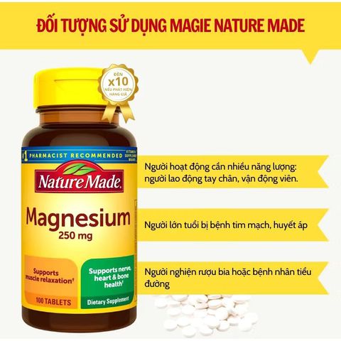 Viên Bổ Sung Magiê Nature Made 250mg - Hỗ Trợ Giãn Cơ, Sức Khỏe Tâm Thần & Xương Khớp - 100 Viên Cải Thiện Giấc Ngủ & Giảm Căng Thẳng
