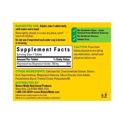 Viên Bổ Sung Magiê Nature Made 250mg - Hỗ Trợ Giãn Cơ, Sức Khỏe Tâm Thần & Xương Khớp - 100 Viên Cải Thiện Giấc Ngủ & Giảm Căng Thẳng