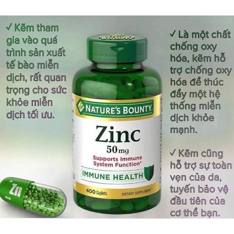 Viên uống bổ sung kẽm Nature’s Bounty 50 mg - Tăng cường miễn dịch và giảm mụn, thân thiện với người ăn chay