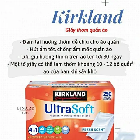 Giấy Thơm Làm Phẳng Quần Áo Kirkland Ultra Soft - Khử Mùi, Chống Ẩm, Đuổi Côn Trùng - Hàng Mỹ Nhập Khẩu, Dùng Được Nhiều Mục Đích