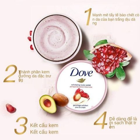 Kem Tẩy Da Chết Toàn Thân Dove Exfoliating Body Polish 298g - Dưỡng Ẩm, Làm Sáng Da, Hương Quả Lựu, Không Chứa Sulfate
