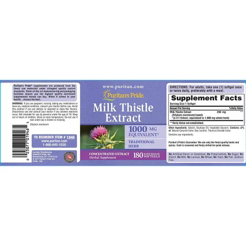 Viên bổ gan Milk Thistle 1000mg Puritan Pride - Hỗ trợ thải độc gan, tăng cường chức năng gan, giải độc hiệu quả từ Mỹ