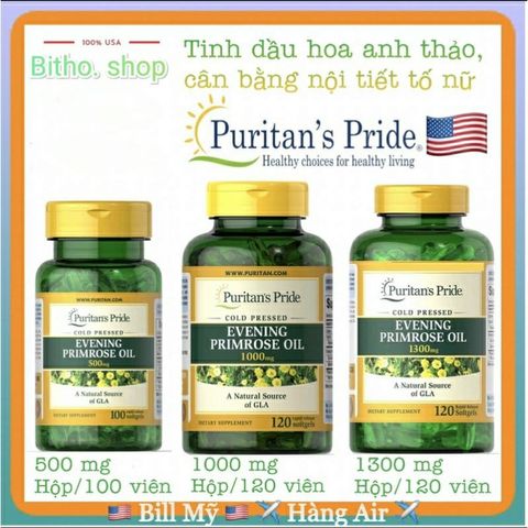 Viên uống tinh dầu hoa anh thảo Puritan's Pride 1300mg - Cân bằng nội tiết tố, làm đẹp da và tăng cường sinh lý nữ 120 viên