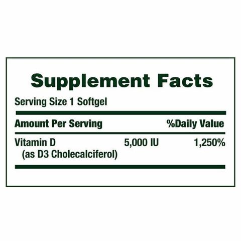 Viên Vitamin D3 5000IU Nature's Bounty 125mcg - Hỗ trợ hấp thu canxi và cải thiện sức khỏe tổng thể, 400 viên