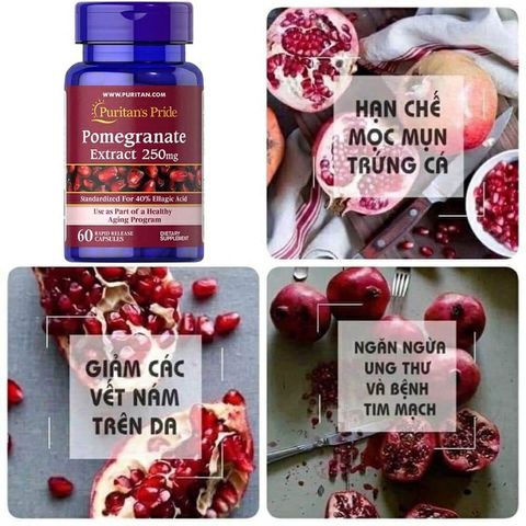 Viên Uống Chống Nắng Nội Sinh Puritan's Pride - Lựu Đỏ Mờ Nám, Làm Trắng Da Tự Nhiên, Chống Lão Hóa và Tăng Cường Sức Đề Kháng