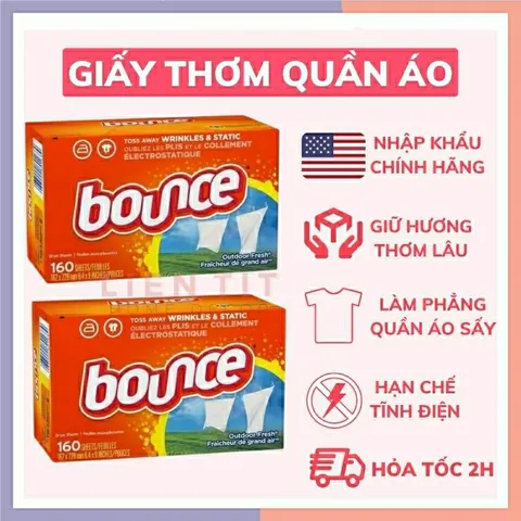Giấy thơm quần áo Bounce Mỹ - Hương Outdoor Fresh, Nguyên hộp 160 tờ - Giữ cho tủ đồ luôn thơm ngon tự nhiên