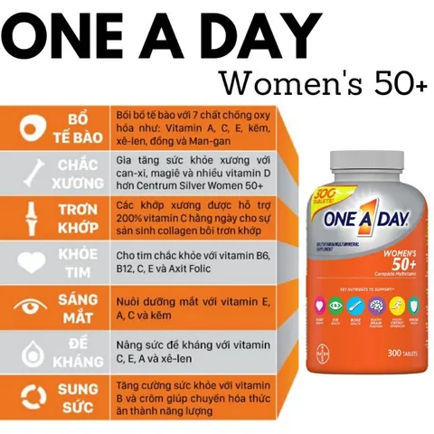 [Chính hãng]Vitamin Tổng Hợp One A Day Multivitamin Women's 50+ & Men's 50+ 300v của Mỹ