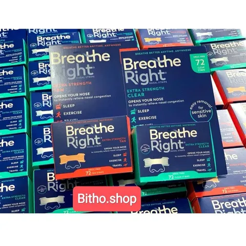Miếng Dán Chống Ngáy Breathe Right 72 Miếng - Giảm Nghẹt Mũi, Ngủ Ngon Hơn, Phù Hợp Da Nhạy Cảm và Thường